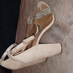 Chunky heel sandals with rhinestones.